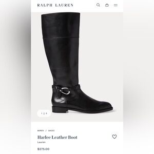Ralph Lauren Harlee Leather Tall Boot Black Equestrian Buckle 8B